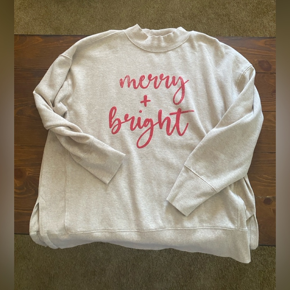 Maurices Cream Sweater with Red Text